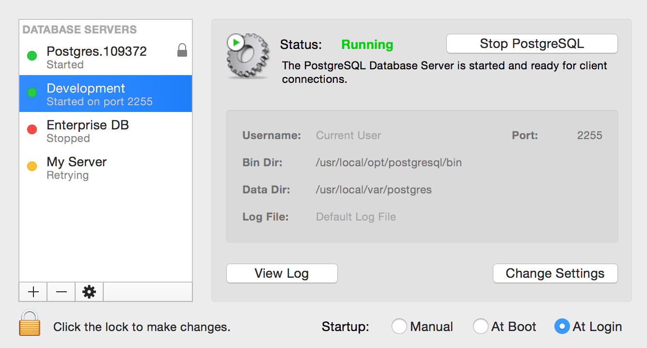 PostgreSQL Preferences for Mac OS X